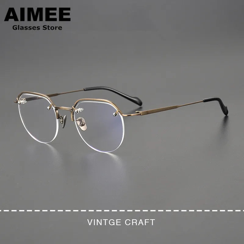 Aimee Unisex Semi Rim Flat Top Round Titanium Eyeglasses 2541 Semi Rim Aimee   