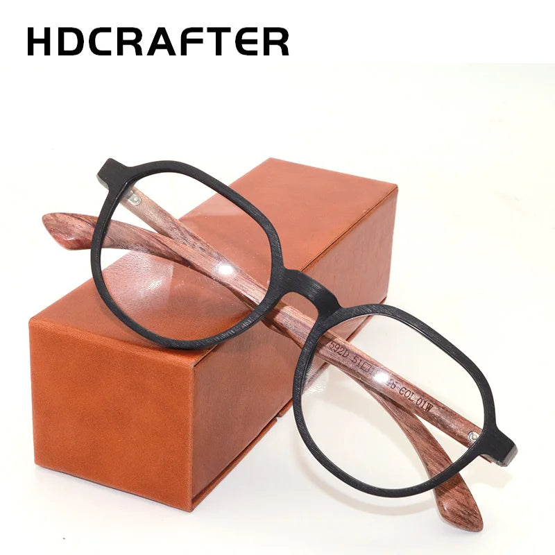 Hdcrafter Women's Full Rim Square Oval Wood Eyeglasses 759239