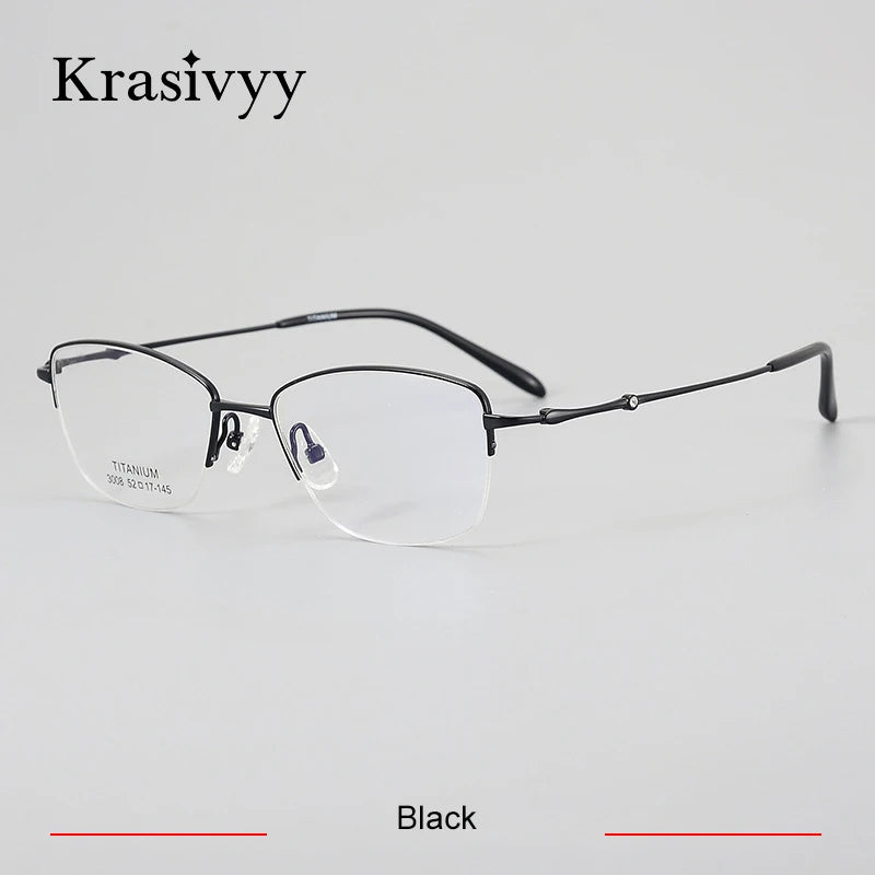 Krasivyy Women's Semi Rim Oval Square Titanium Eyeglasses 443008 Semi Rim Krasivyy Black  