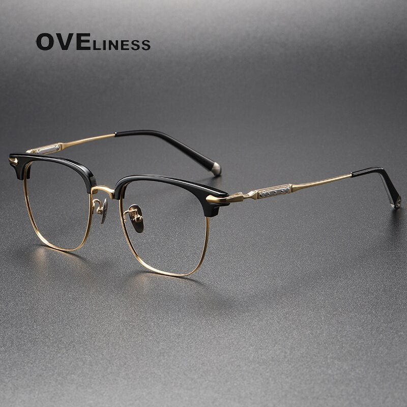 Oveliness Unisex Full Rim Square Acetate Titanium Eyeglasses 9701 Full Rim Oveliness black gold  