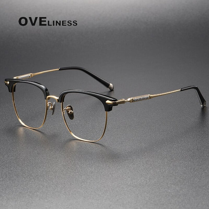 Oveliness Unisex Full Rim Square Acetate Titanium Eyeglasses 9701 Full Rim Oveliness black gold  