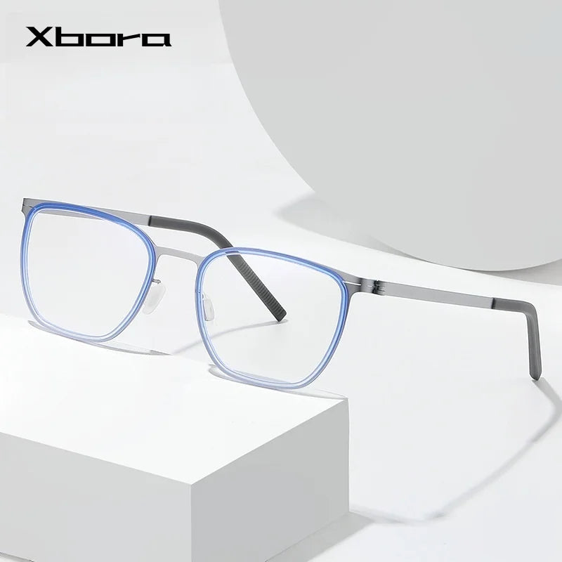 Xbora Unisex Full Rim Square Acetate Stainless Steel Eyeglasses 7908