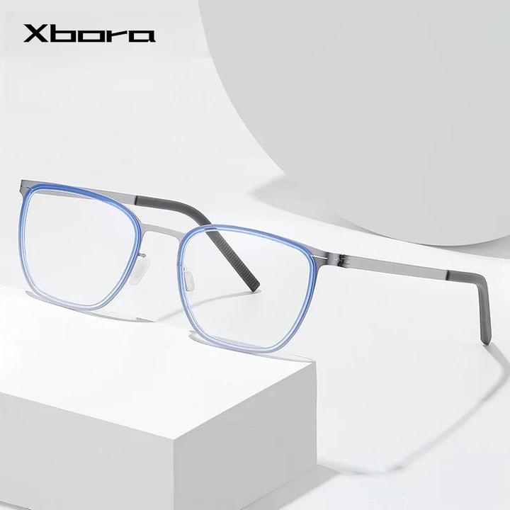 Xbora Unisex Full Rim Square Acetate Stainless Steel Eyeglasses 7908