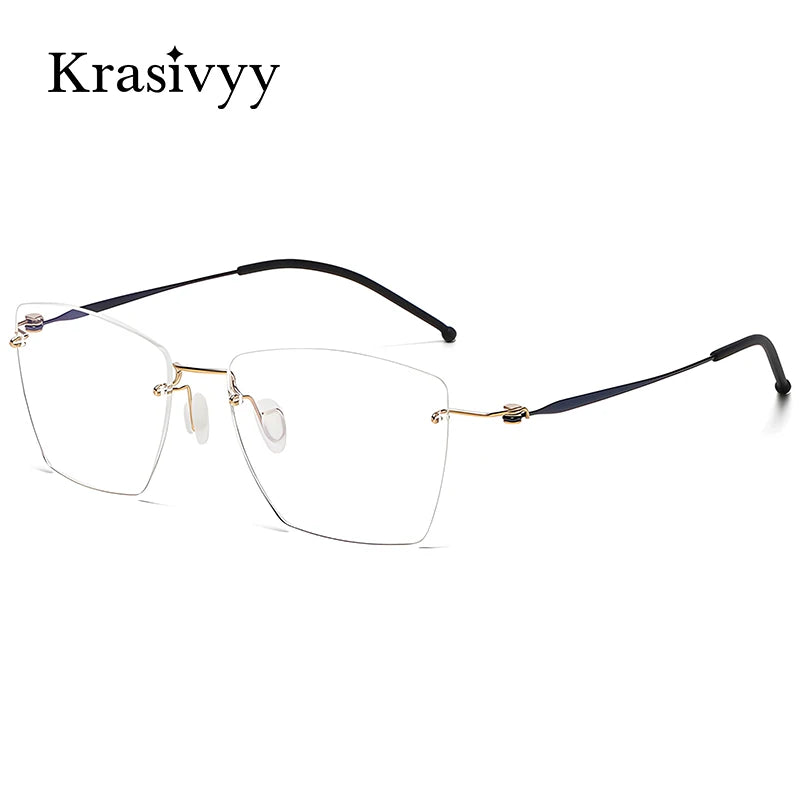 Krasivyy Unisex Rimless Square Titanium Alloy Eyeglasses 45938 Rimless Krasivyy