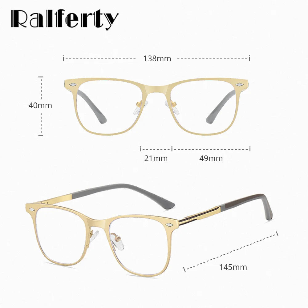 Ralferty Women's Full Rim Square Al Mg Eyeglasses Clip On Sunglasses 517038