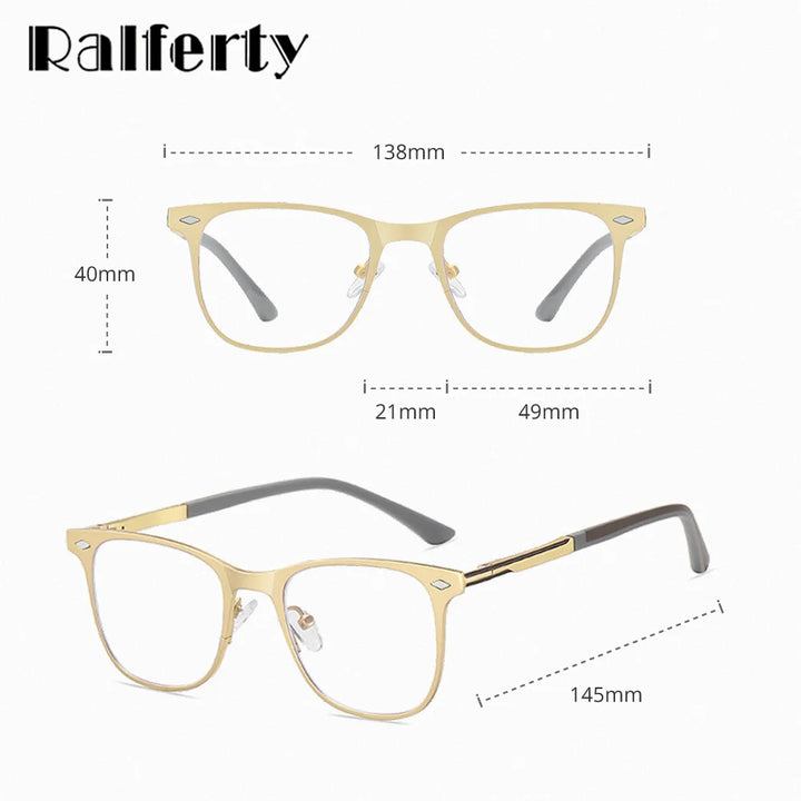 Ralferty Women's Full Rim Square Al Mg Eyeglasses Clip On Sunglasses 517038