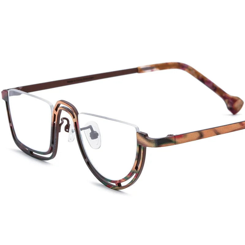 Nobler Women's Semi Rim Flat Top Square Titanium Eyeglasses 185898