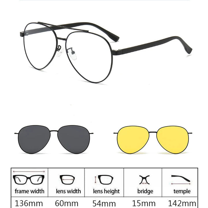 Hdcrafter Men's Full Rim Square Double Bridge Titanium Eyeglasses Clip On Sunglasses 275009