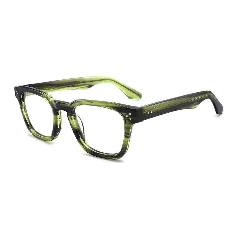 Gatenac Men's Full Rim Square Acetate Thick Temple Eyeglasses Gxyj1500 Full Rim Gatenac Striped Green  