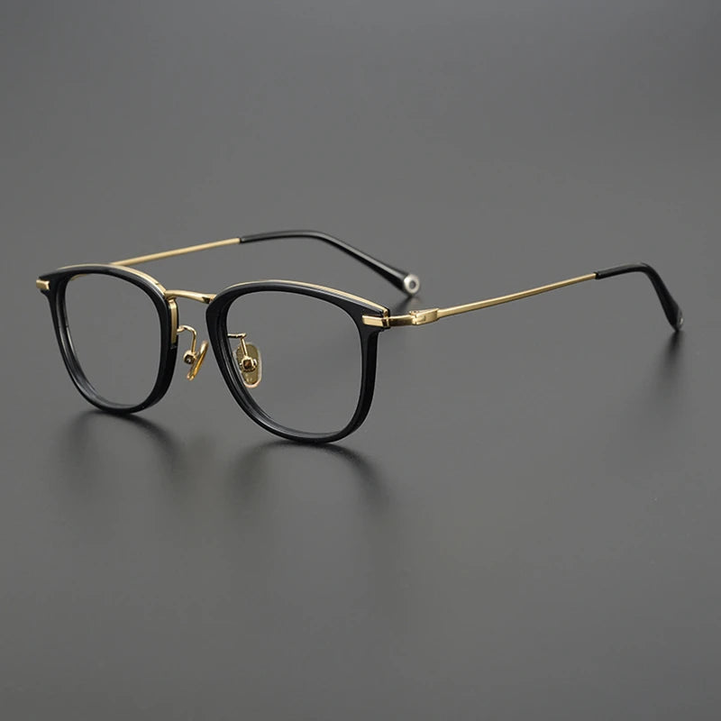 Black Mask Unisex Full Rim Square Titanium Acetate Eyeglasses 41286 Full Rim Black Mask Black-Gold