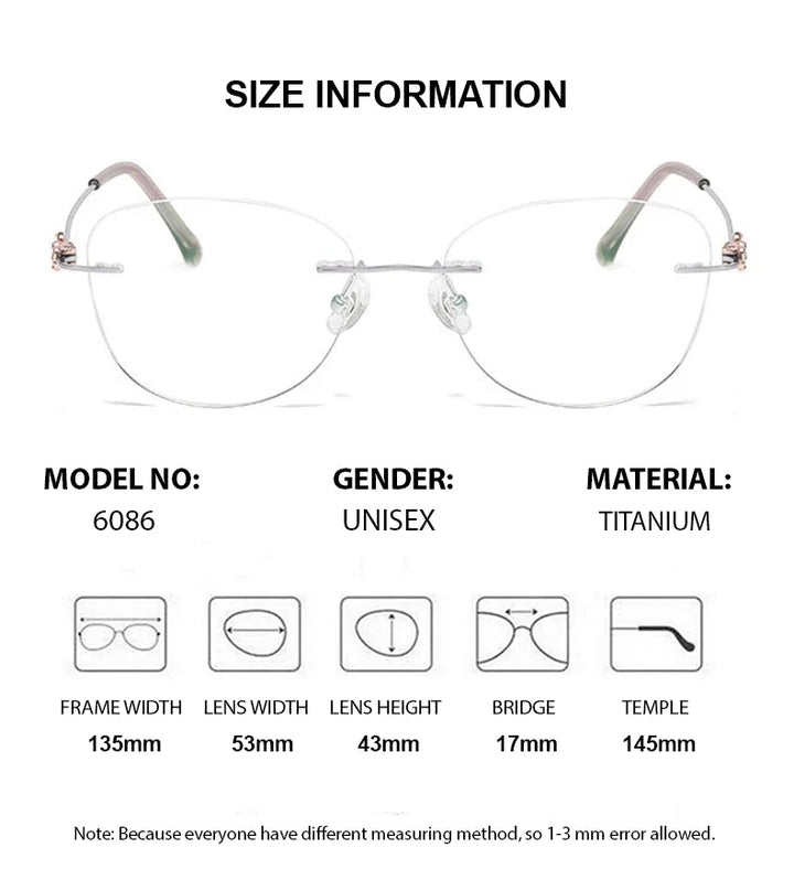 Chashma Women's Rimless Oval Cat Eye Titanium Reading Glasses 946086 Reading Glasses Chashma