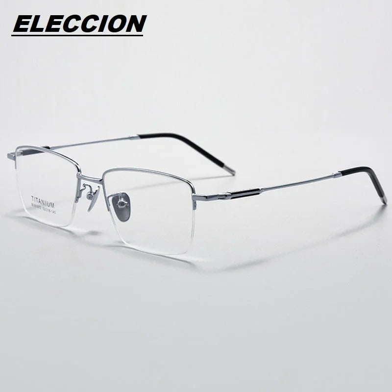 Eleccion Men's Semi Rim Titanium Eyeglasses 81072 Semi Rim Eleccion Silver CHINA