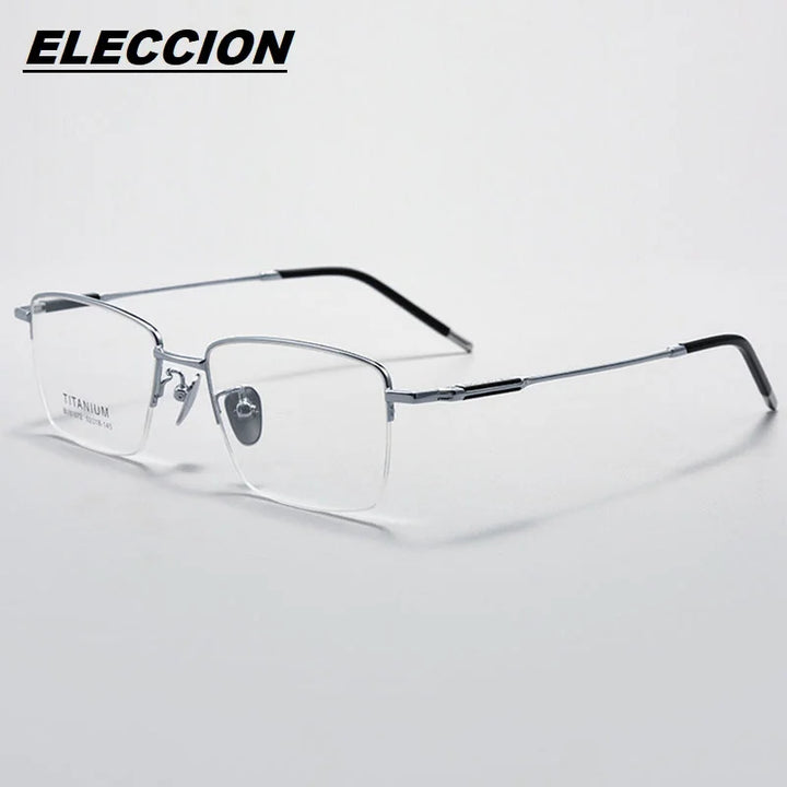 Eleccion Men's Semi Rim Titanium Eyeglasses 81072 Semi Rim Eleccion Silver CHINA