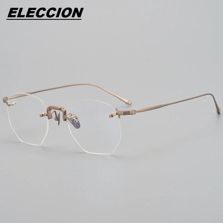 Eleccion Unisex Rimless Polgon Titanium Eyeglasses 43104 Rimless Eleccion Rose Gold CHINA