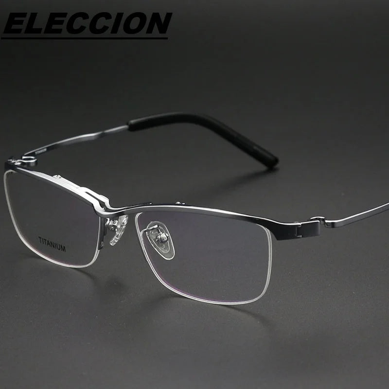 Eleccion Women's Semi Rim Square Brow Line Titanium Eyeglasses 192013