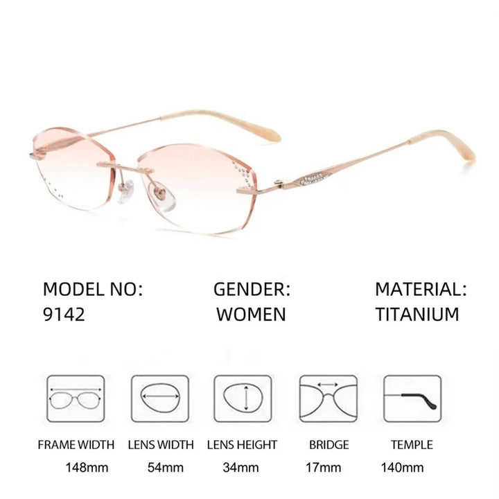 Summer Flower Women's Rimless Big Oval Titanium Eyeglasses 69142