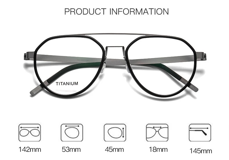 Black Mask Unisex Full Rim Oval Double Bridge Titanium Screwless Eyeglasses 9745 Full Rim Black Mask   