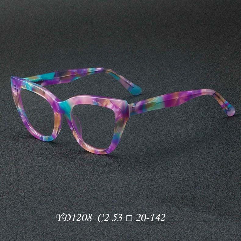 CCspace Unisex Full Rim Square Cat Eye Acetate Eyeglasses 56813 Full Rim CCspace C2Rainbow  