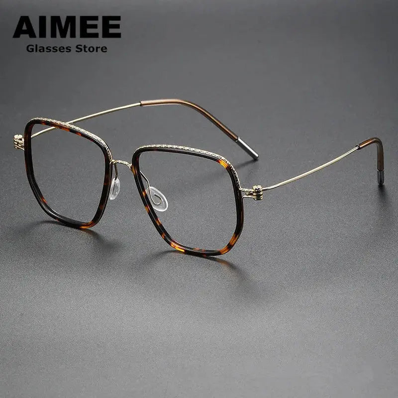 Aimee LIN808094  Full Rim Acetate &amp; Screwless Titanium Square Frames FuzWeb