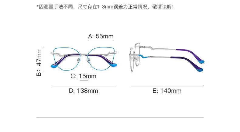 Zirosat Women's Full Rim Oval Cat Eye Alloy Eyeglasses 53043