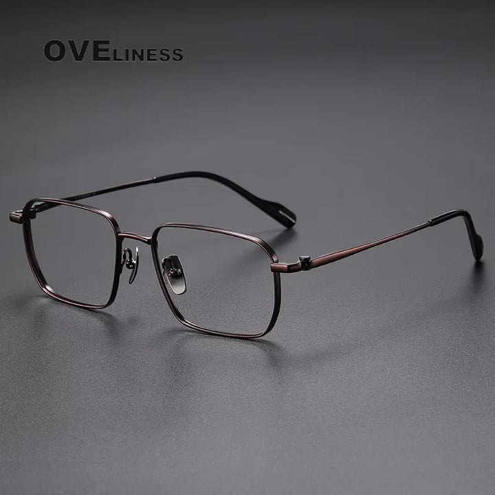 Oveliness Men's Full Rim Polygon Square Titanium Eyeglasses 81013 Full Rim Oveliness red