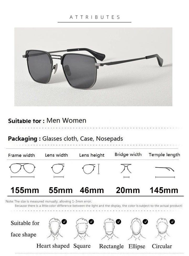 Aimee Unisex Full Rim Big Square Double Bridge Titanium Sunglasses 541153