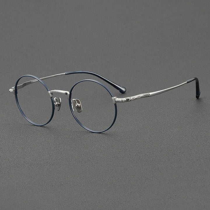 Black Mask Unisex Full Rim Round Titanium Eyeglasses 2045 Full Rim Black Mask Blue-Silver  