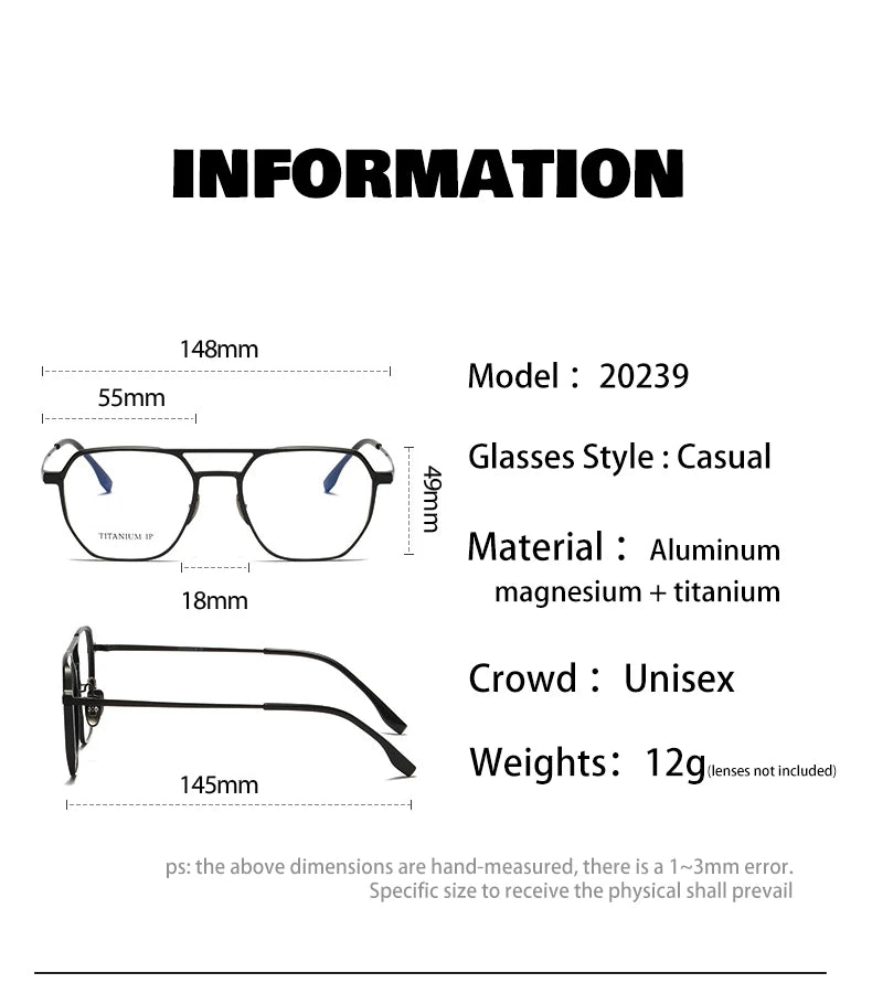 Vicky Unisex Full Rim Square Double Bridge  Aluminum Titanium V2239 Reading Glasses Vicky   