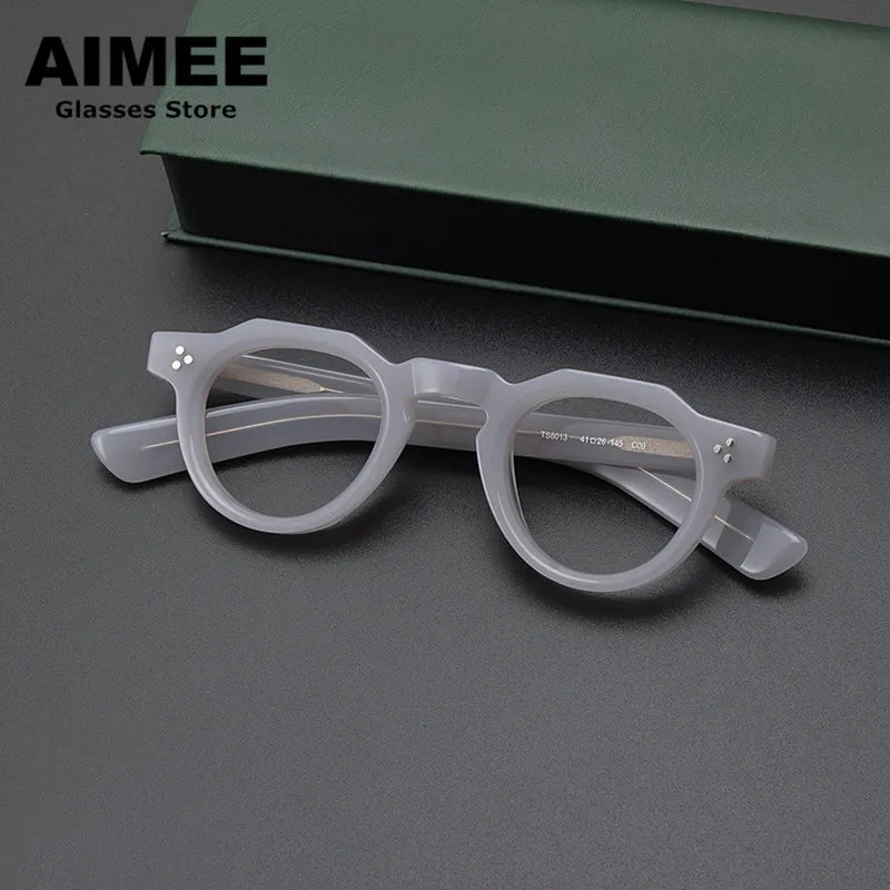 Aimee Unisex Full Rim Flat Top Oval Acetate Eyeglasses 8013 Full Rim Aimee Grey  