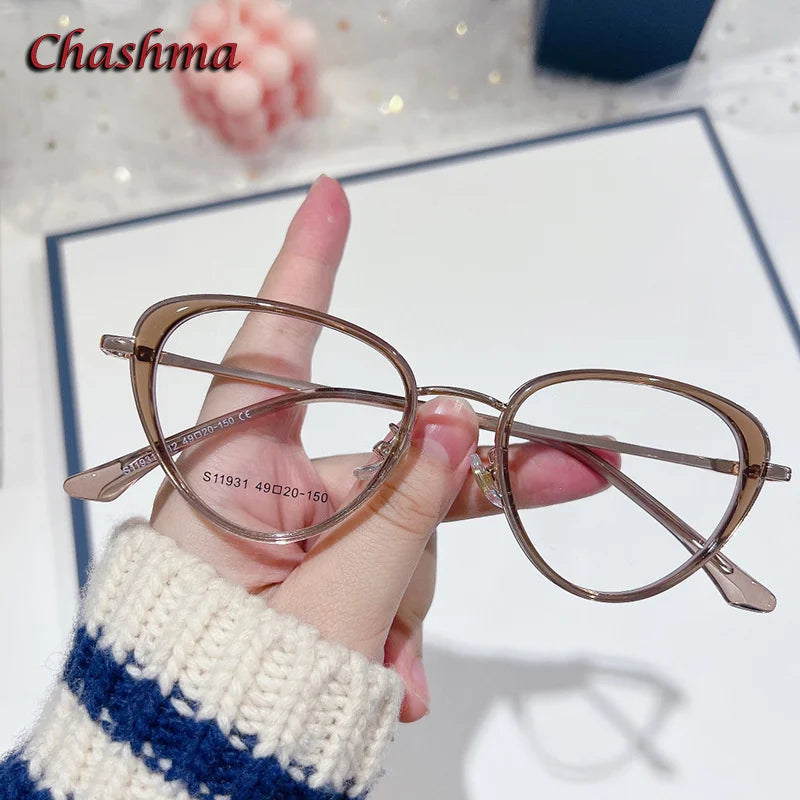 Chashma Ochki Women's Full Rim Cat Eye Alloy Tr 90 Titanium Eyeglasses 119314