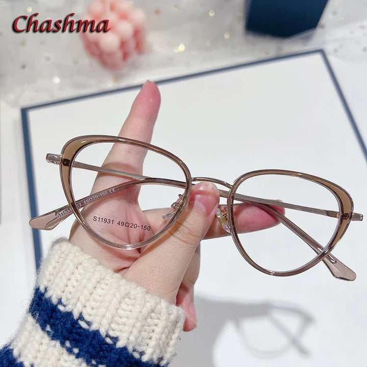 Chashma Ochki Women's Full Rim Cat Eye Alloy Tr 90 Titanium Eyeglasses 119314