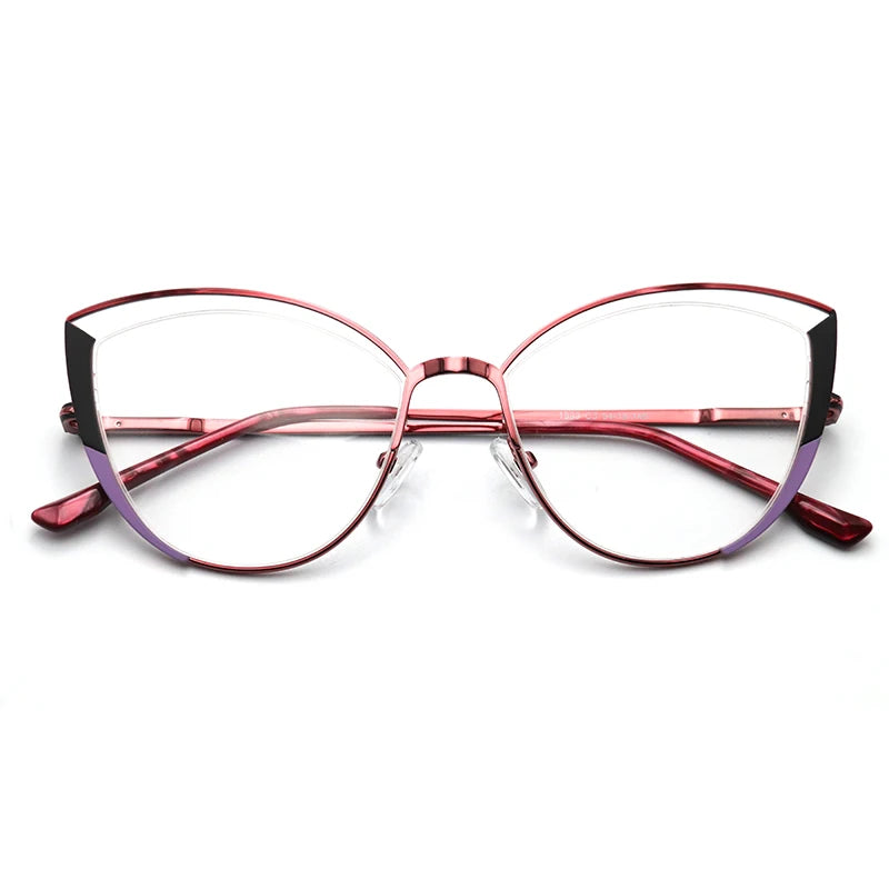 Laoyehui Women's Full Rim Oval Cat Eye Alloy Reading Glasses 1993 Reading Glasses Laoyehui Red -300 