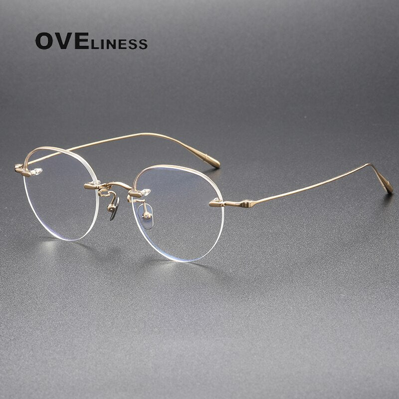 Oveliness Unisex Rimless Oval Titanium Eyeglasses 611 Rimless Oveliness gold  