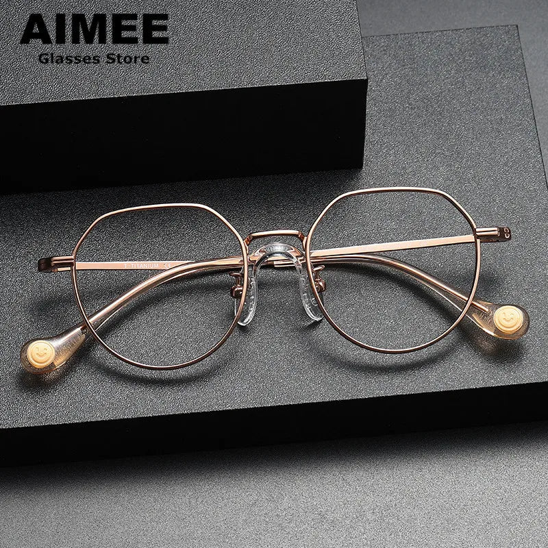 Aimee Unisex Youth's Full Rim Flat Top Round Titanium Eyeglasses 80952 Full Rim Aimee   