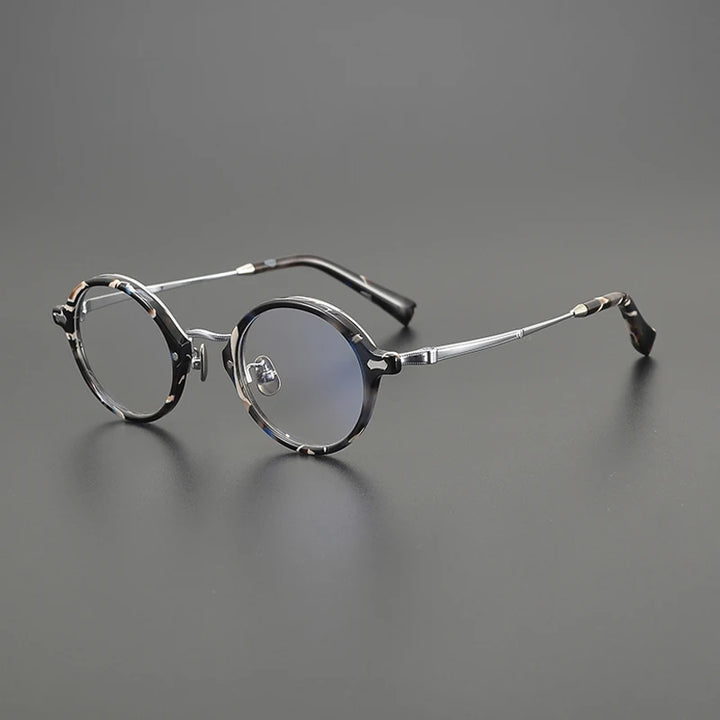 Gatenac Unisex Full Rim Round Acetate Titanium Eyeglasses Gxyj1538 Full Rim Gatenac Silver