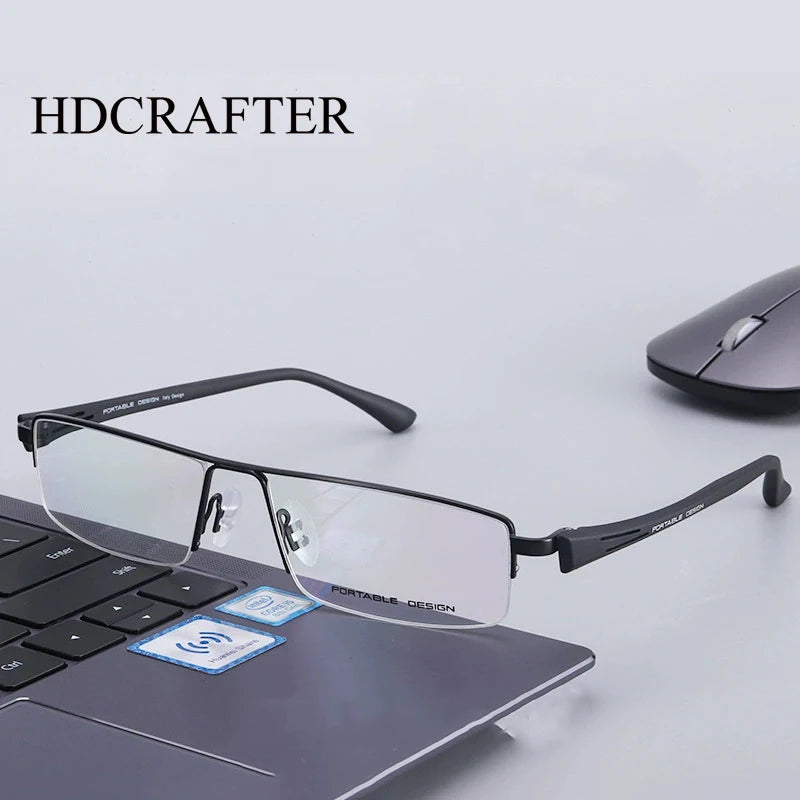 Hdcrafter Unisex Semi Rim Big Square Titanium Eyeglasses 88157 Semi Rim Hdcrafter Eyeglasses
