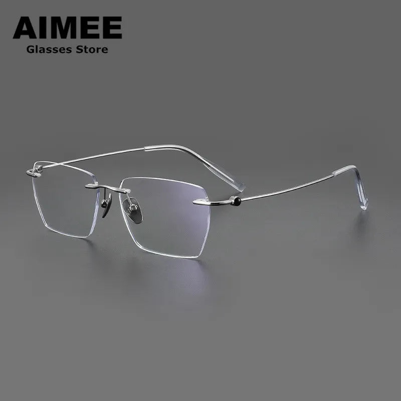 Aimee Men's Rimless Square Polygon Titanium Eyeglasses 14256 Rimless Aimee   