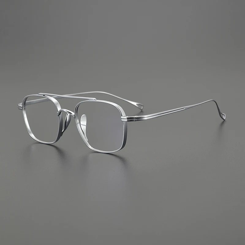 Black Mask Unisex Full Rim Square Double Bridge Titanium Eyeglasses K9501 Full Rim Black Mask Silver  