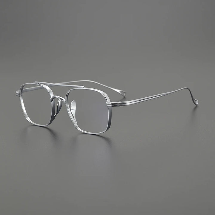 Black Mask Unisex Full Rim Square Double Bridge Titanium Eyeglasses K9501 Full Rim Black Mask Silver  