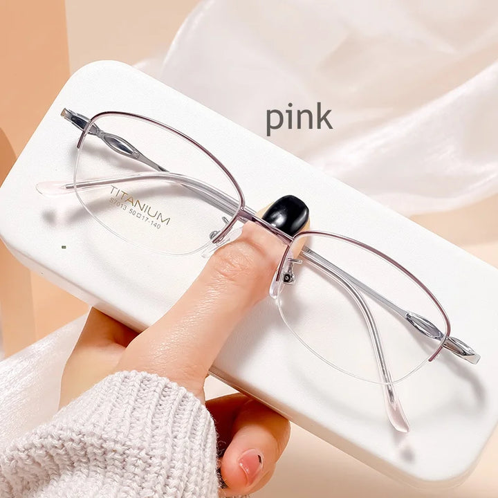 KatKani Women's Semi Rim Square Titanium Eyeglasses S7013 Semi Rim KatKani Eyeglasses PINK  