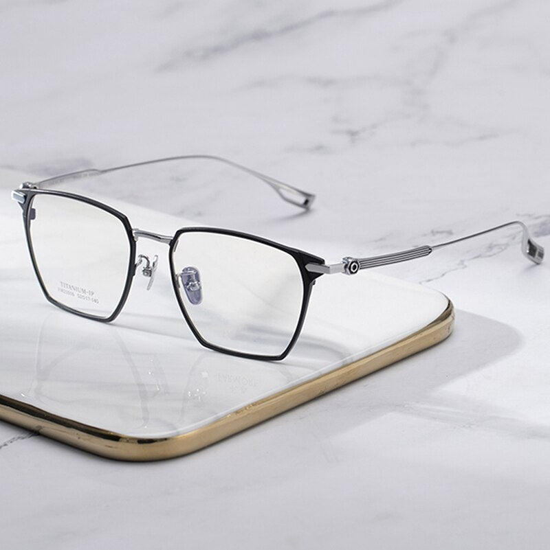 Aissuarvey Men's Full Rim Square Titanium Eyeglasses 5217145 Full Rim Aissuarvey Eyeglasses Silver CN 