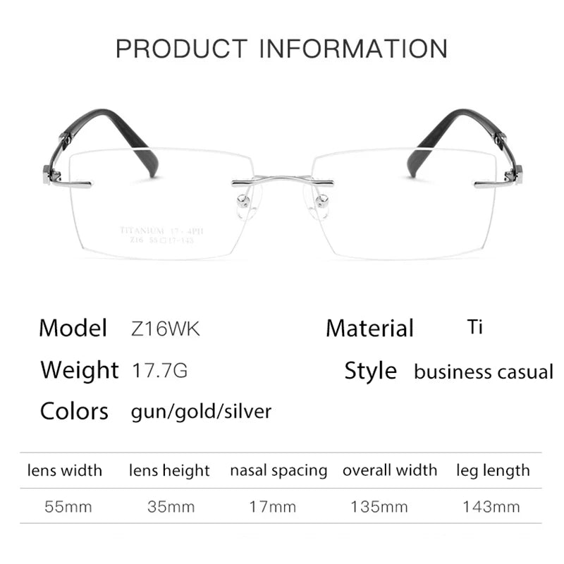 Handoer Unisex Rimless Square Titanium Eyeglasses 2616 Rimless Handoer   