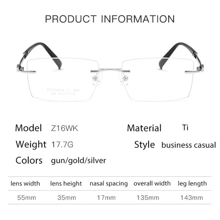 Handoer Unisex Rimless Square Titanium Eyeglasses 2616 Rimless Handoer   