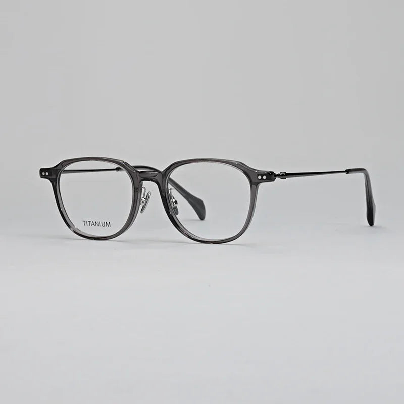 Hewei Unisex Full Rim Square Acetate Titanium Eyeglasses 19644 Full Rim Hewei grey  