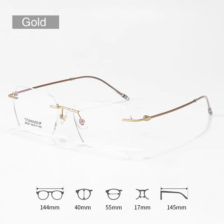 Vicky Unisex Rimless Square Titanium Reading Glasses V6021 Reading Glasses Vicky -150 6021-Gold 