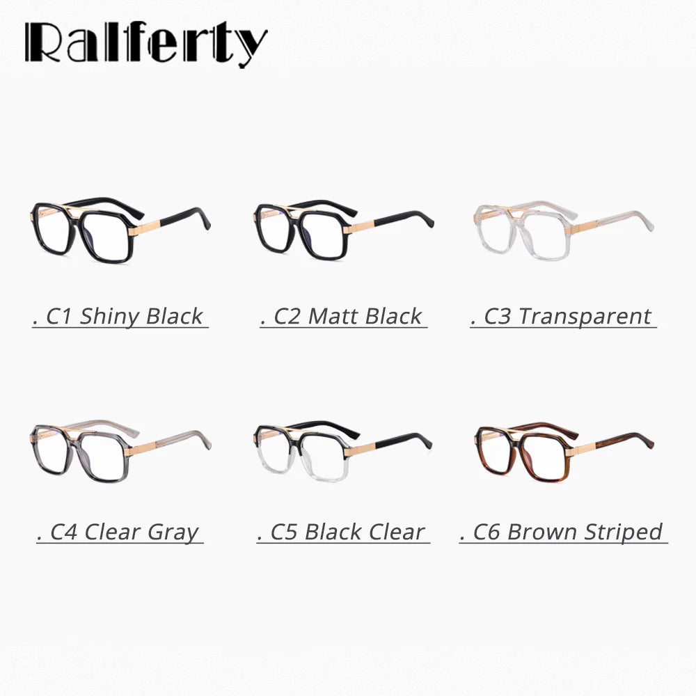 Ralferty Men's Full Rim Square Double Bridge Acetate Alloy Eyeglasses 81181 Full Rim Ralferty   