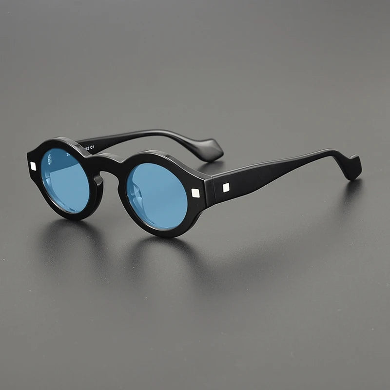 Gatenac Unisex Full Rim Round Acetate Polarized Sunglasses M003 Sunglasses Gatenac Black Blue  