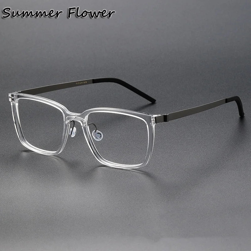 Summer Flower Women's Full Rim Square Acetate Titanium Eyeglasses 18217