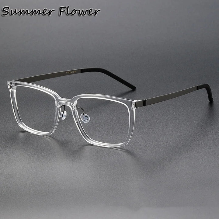 Summer Flower Women's Full Rim Square Acetate Titanium Eyeglasses 18217