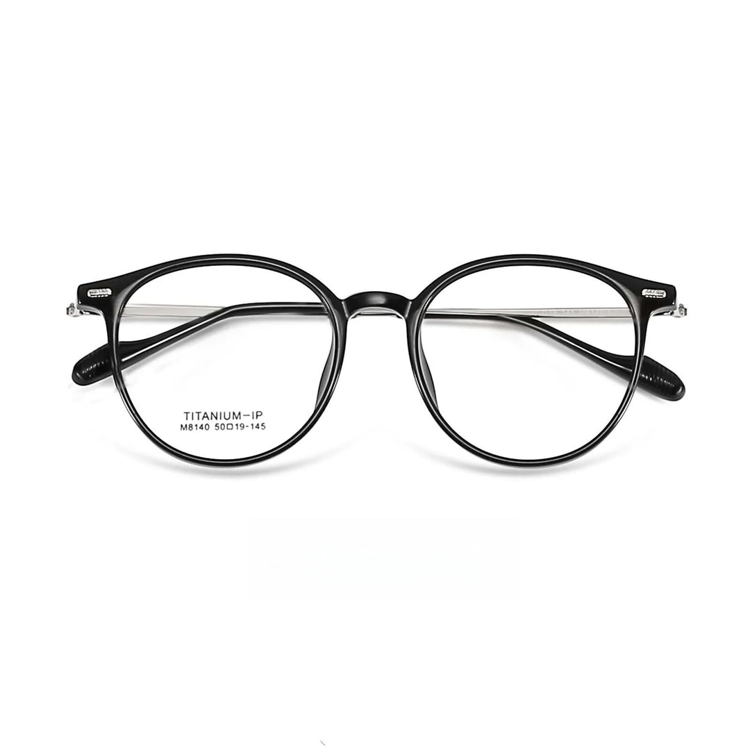 Yimaruili Men's Full Rim Round Tr 90 Titanium Eyeglasses M8140 Full Rim Yimaruili Eyeglasses Black Silver  